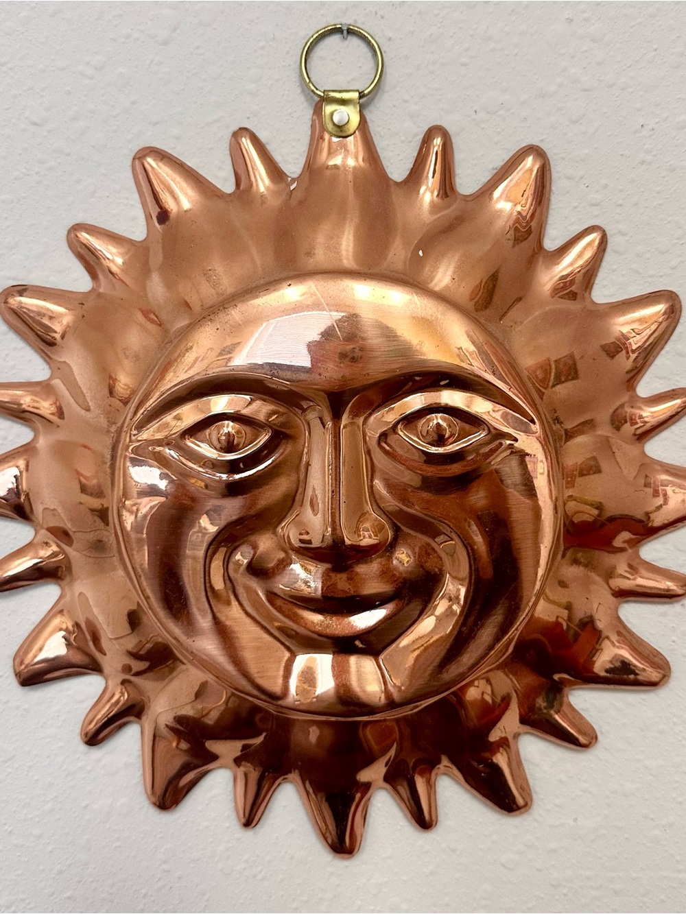 Vintage Copper And Brass Smiling Sun Face Wall Hanging Mold Y2K Celestial Decor